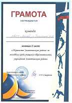 Грамота за 2 место в Первенстве Земетчинского района по волейболу среди учащихся образовательных учреждений Земетчинского района